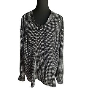 Karen Scott woman‎ plus size 2x black white dots blouse tie neck button down